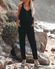 Maye Cotton Pocketed Drawstring Jumpsuit - Black Ins Street