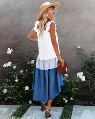 Melody Of Summer Pocketed High Low Tiered Midi Dress - Blue Ins Street