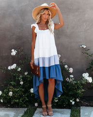 Melody Of Summer Pocketed High Low Tiered Midi Dress - Blue Ins Street
