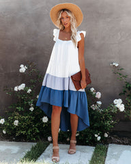 Melody Of Summer Pocketed High Low Tiered Midi Dress - Blue Ins Street