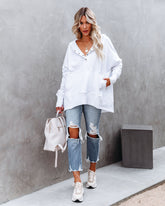 Mindful Cotton Pocketed Henley Hoodie - White Ins Street