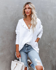 Mindful Cotton Pocketed Henley Hoodie - White Ins Street