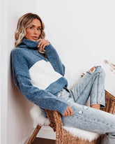 Mingle Colorblock Turtleneck Sweater Ins Street