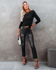 Mira Asymmetrical Ruched Long Sleeve Knit Top - Black Ins Street