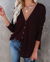 Miriam Button Down Knit Top - Merlot Ins Street