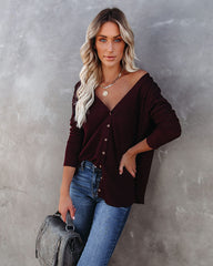 Miriam Button Down Knit Top - Merlot Ins Street
