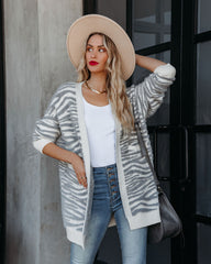 Mirza Pocketed Zebra Knit Cardigan Ins Street