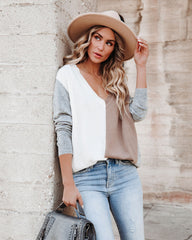 Nakoa Colorblock Knit Sweater - Tan Grey Ins Street