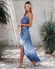 Ocean Breeze Strapless Tie Dye High Low Maxi Dress Ins Street