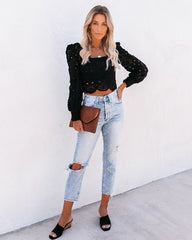 Outer Banks Cotton Crochet Lace Crop Top - Black Ins Street