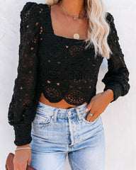 Outer Banks Cotton Crochet Lace Crop Top - Black Ins Street
