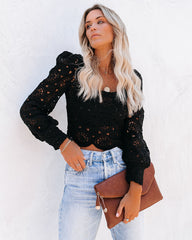 Outer Banks Cotton Crochet Lace Crop Top - Black Ins Street