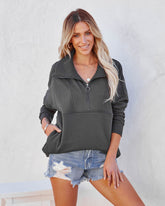 Rina Cotton Blend Pocketed Half Zip Pullover - Black Ins Street