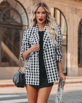 Rochelle Cotton Blend Pocketed Gingham Blazer - Black Ins Street