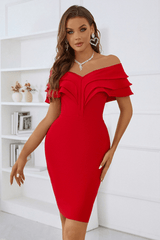 Emer Off Shoulder Ruffle Midi Bandage Dress Ins Street