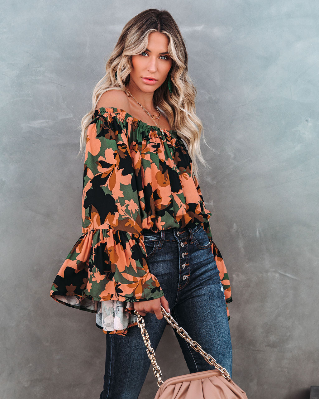Simba Floral Off The Shoulder Bell Sleeve Top Ins Street
