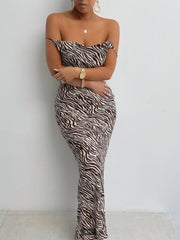 Zebra Print Backless Long Dress Ins street