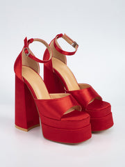 Square Toe Platform Stiletto Strap Open Toe Buckle Chunky High Heels Ins Street