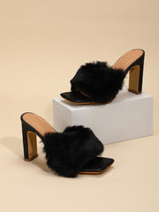 Square Toe Fashion Fur Shoes Open Toe Chunky Heels 2023-03-14 InsStreet