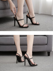 Strap On Trendy Snake Print Peep-toe Stiletto Sandals Ins Street