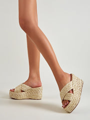 Woven Hemp Rope Slope Heel Sandals Ins street