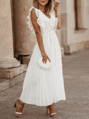 Temperament Beach Ruffle Sleeve Chiffon Pleated Skirt 2023-03-14 InsStreet