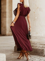 Temperament Beach Ruffle Sleeve Chiffon Pleated Skirt 2023-03-14 InsStreet