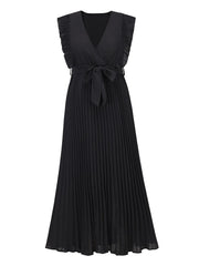 Temperament Beach Ruffle Sleeve Chiffon Pleated Skirt 2023-03-14 InsStreet