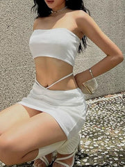 Strapless Top Slim Pleated Lace Up Skirt Suit Ins Street