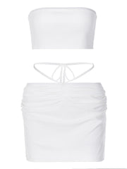 Strapless Top Slim Pleated Lace Up Skirt Suit Ins Street