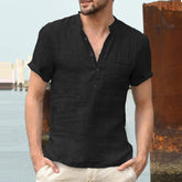 Stand Collar Buttoned Half Open Simple Short Sleeve Shirt 2023-03-14 InsStreet