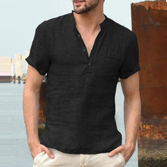 Stand Collar Buttoned Half Open Simple Short Sleeve Shirt Ins Street