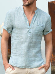 Stand Collar Buttoned Half Open Simple Short Sleeve Shirt Ins Street