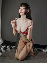 Side Slit Suspender Mesh Nightdress 2023-03-14 InsStreet