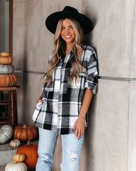 Trace Pocketed Plaid Button Down Shacket - Grey ACOA-001