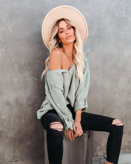 Trev Speckled Knit Henley Sweater - Olive PROM-001