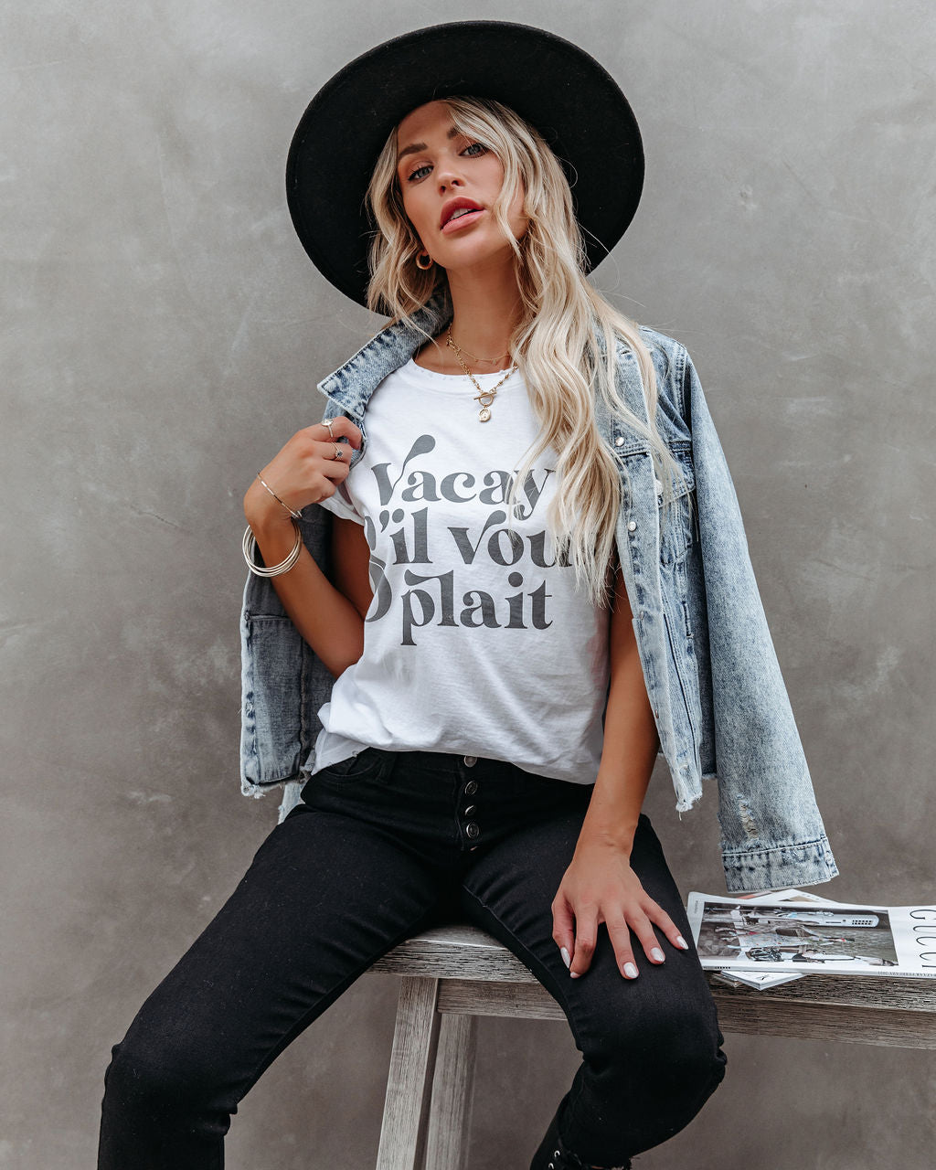 Vacay Sil Vous Plait Cotton Distressed Tee RECY-001