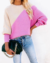 Vice Versa Colorblock Knit Sweater - Taupe Fuchsia Ins Street