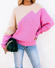 Vice Versa Colorblock Knit Sweater - Taupe Fuchsia Ins Street