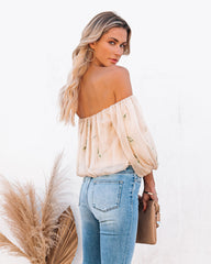 Villa Off The Shoulder Embroidered Chiffon Blouse Ins Street