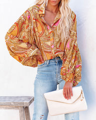 Vrinda Printed Button Down Blouse - Orange Multi Ins Street