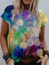 Watercolor Floral Print Round Neck Short Sleeve T-Shirt Ins Street