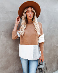 Williamsburg Mock Neck Colorblock Knit Sweater Ins Street