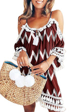 Women Chevron Print Off Shoulder Strap Mini Dress Ins Street