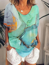 Women Color Printed Scoop Neck Short Sleeve T-shirt Ins Street