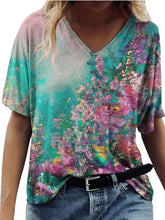 Women Floral Printed V Neck Short Sleeve T-shirts Ins Street