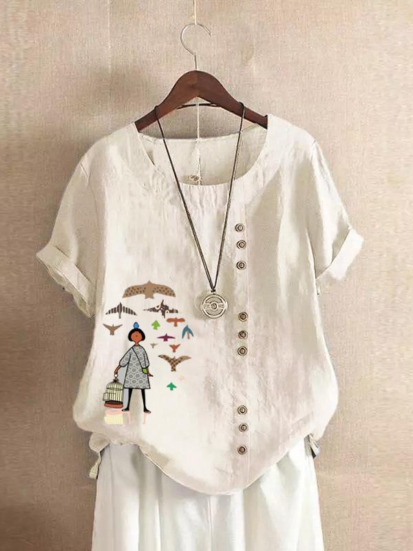 Women Graphic Print Short Sleeve Round Neck T-shirts Ins Street