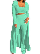 Women Solid Color Knit Crop Top & Wide Leg Pants & Cardigan Sets Ins Street