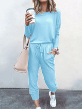Women Solid Color Long Sleeve Long Pants Pajamas Set Ins Street