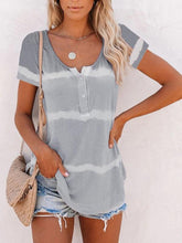 Women Stripes Printed Scoop Neck Short Sleeve T-shirts Ins Street